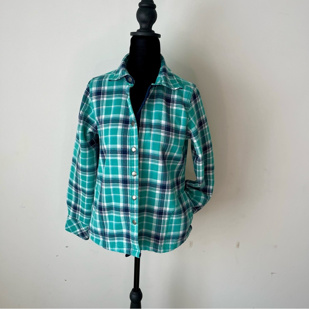 Orvis Teal/Green/Blue Plaid Flannel Fleece Lined Shirt/Jacket Women’s Sz Small
